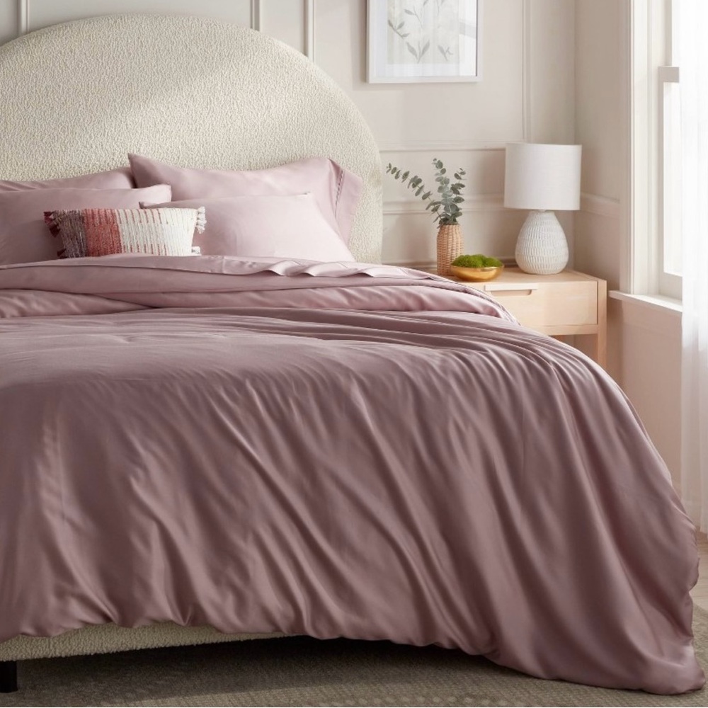 NWT King TENCEL Duvet Cover and Sham Set Blush - Threshold, Cooling Satin Weave